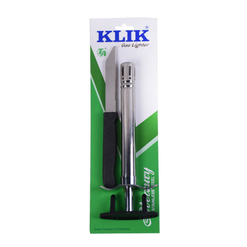 (KLIK) Sparkle Gas Lighter Stainless Steel with Knife