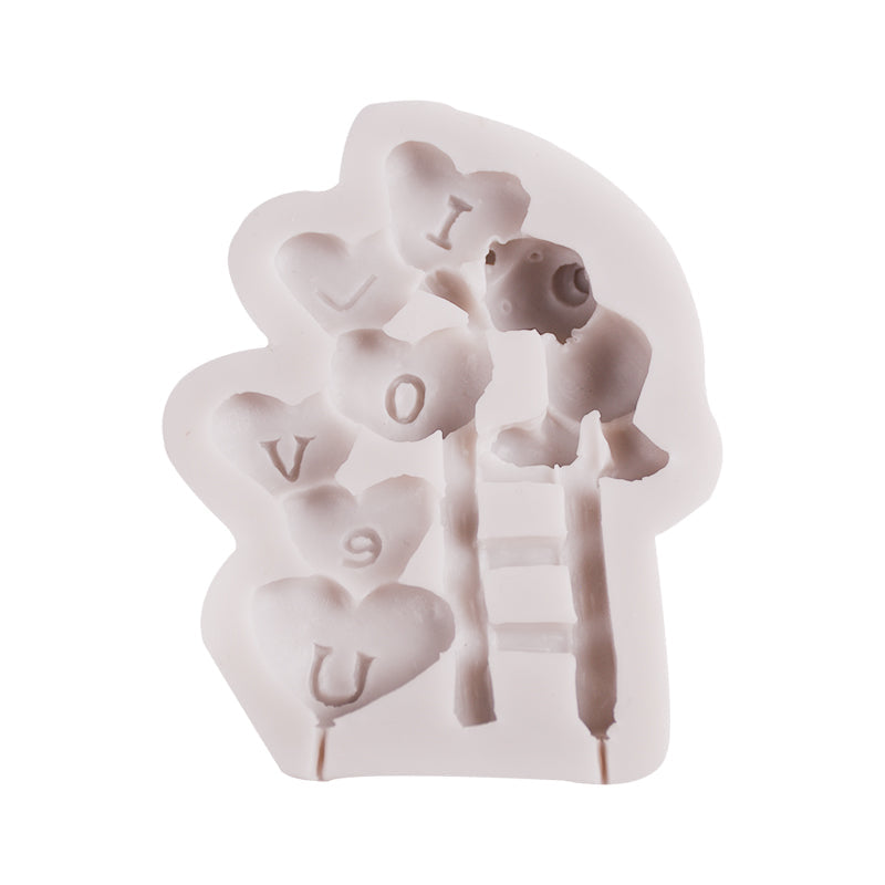 LOVE Heart Cute Bear With Ladder Silicone Fondant Mold