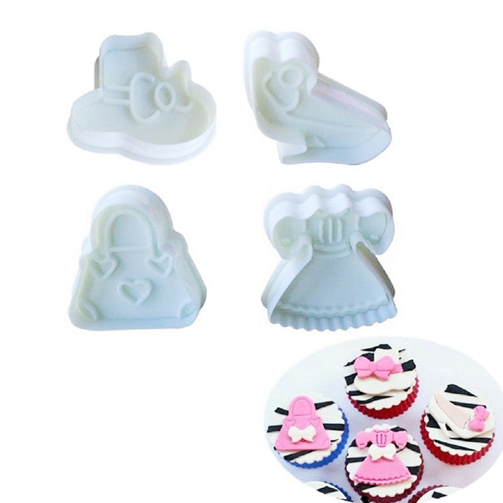 Ladies Fashion Fondant Plunger Cutter 4Pcs Set Plastic
