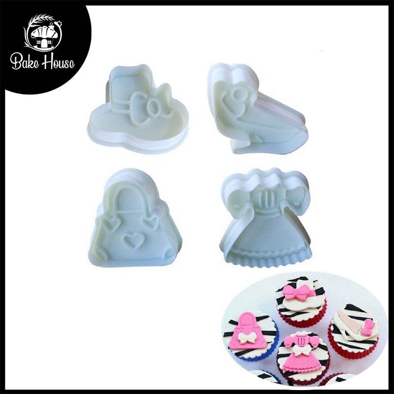 Ladies Fashion Fondant Plunger Cutter 4Pcs Set Plastic