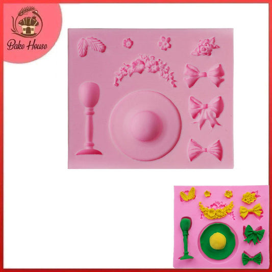 Ladies Hat, Bows & Flowers Silicone Fondant Mold 10 Cavity