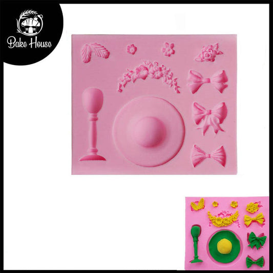 Ladies Hat, Bows & Flowers Silicone Fondant Mold 10 Cavity