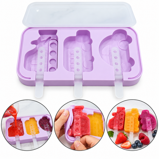 Vehicle Shape Silicone Popsicle Mold with Lid & Sticks 3 Cavity