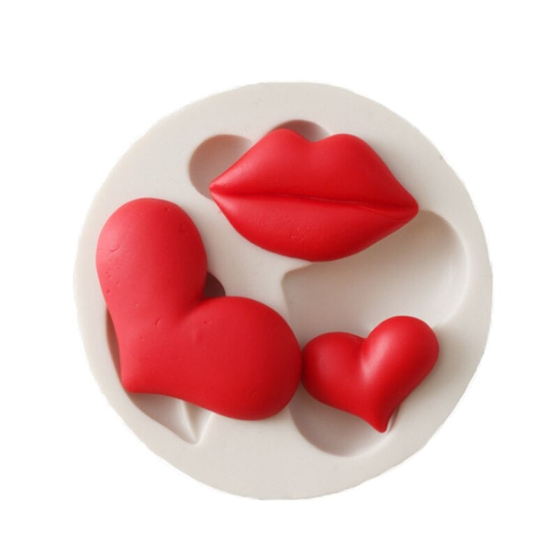 Lips With Heart Silicone Fondant Mold 3 Cavity