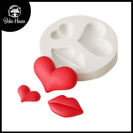 Lips With Heart Silicone Fondant Mold 3 Cavity