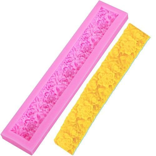 Long Strip Roses Flowers Silicone Fondant Cake Border Mold