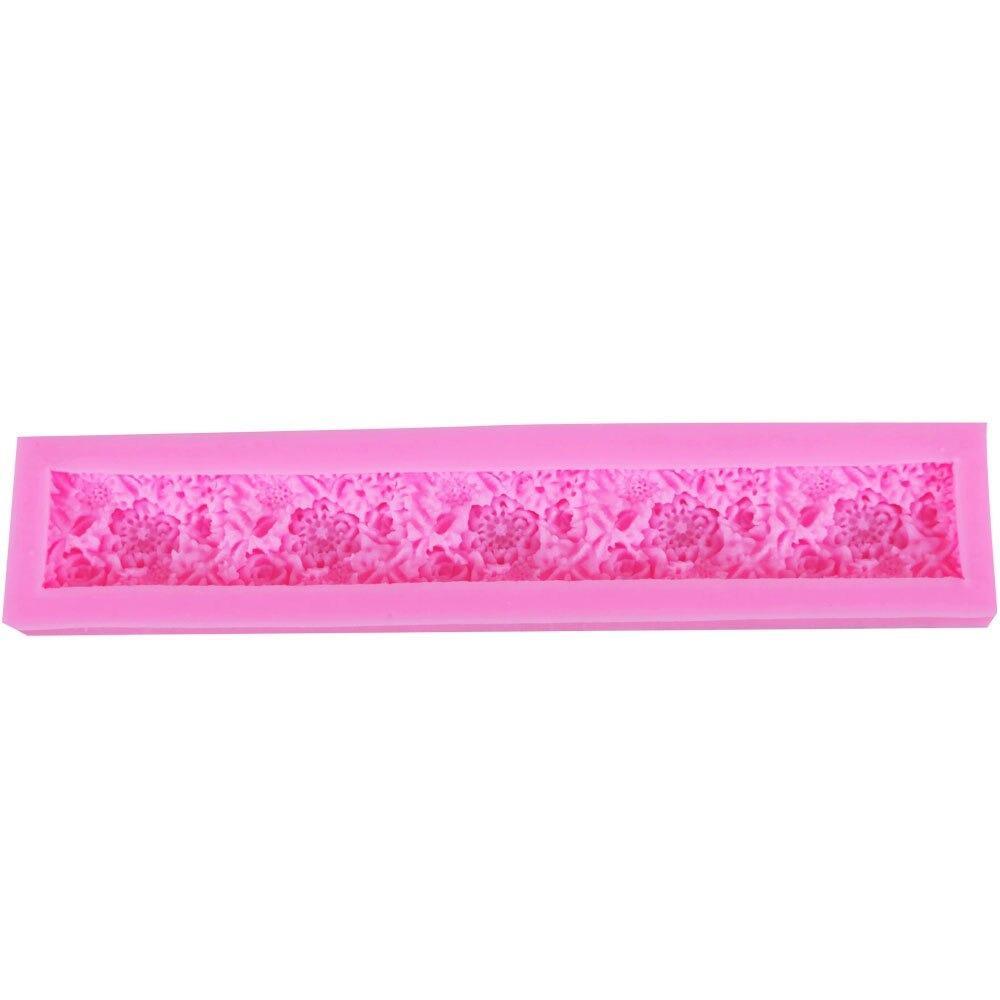 Long Strip Roses Flowers Silicone Fondant Cake Border Mold