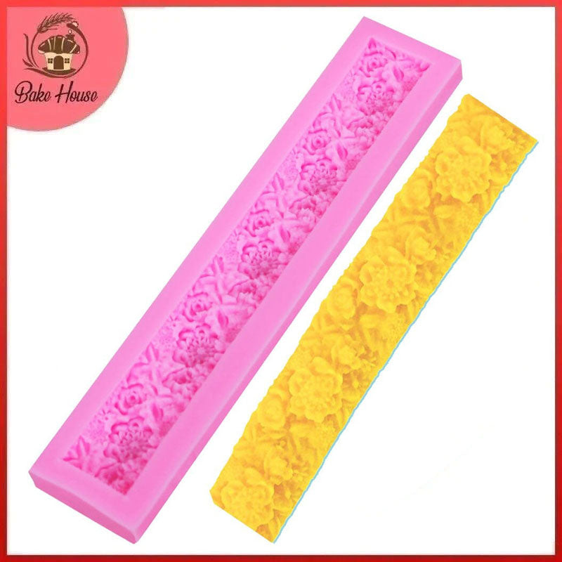 Long Strip Roses Flowers Silicone Fondant Cake Border Mold