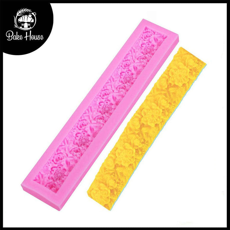 Long Strip Roses Flowers Silicone Fondant Cake Border Mold