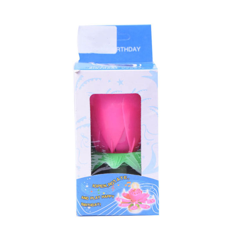 Lotus Flower Shape Sparkling (happy birthday) Musical Candle Round Stand