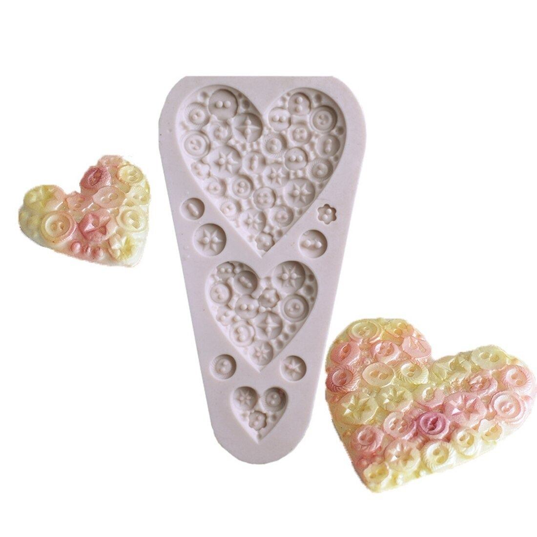 Love Button Heart Silicone Fondant Cake Border Mold