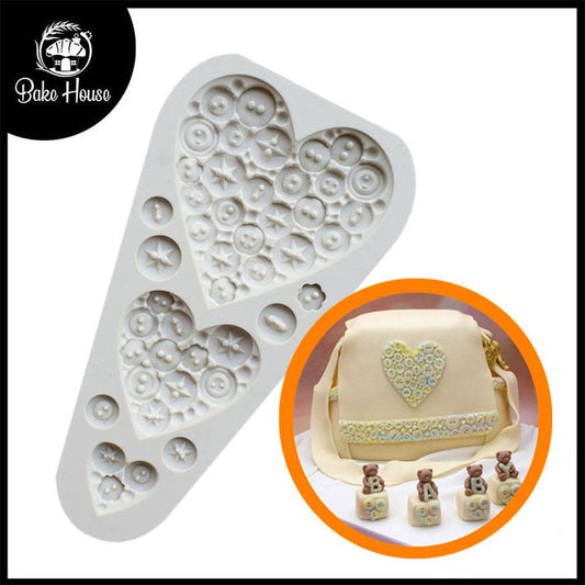 Love Button Heart Silicone Fondant Cake Border Mold