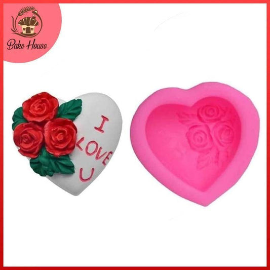 Love Heart With Roses Silicone Fondant Mold