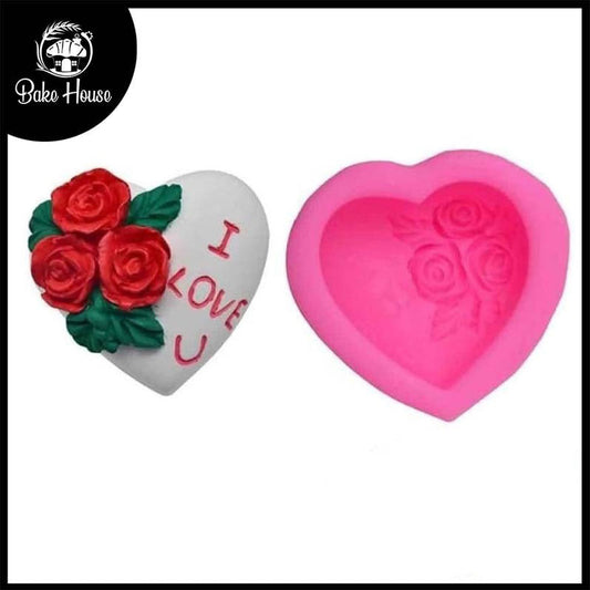 Love Heart With Roses Silicone Fondant Mold