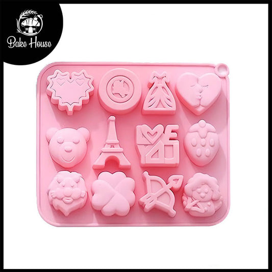 Love Valentine Theme Silicone Chocolate & Fondant Mold 12 Cavity