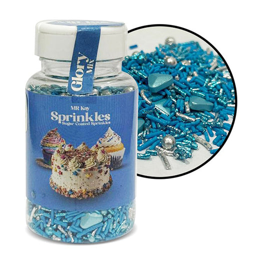 MR Kay Glory Mix Sprinkles – Blue & Silver Blend (Mix Size) – 90g Jar