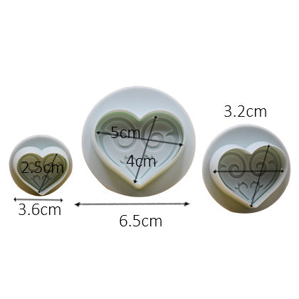 Mastic Heart Fondant Plunger Cutter 3Pcs Set Plastic