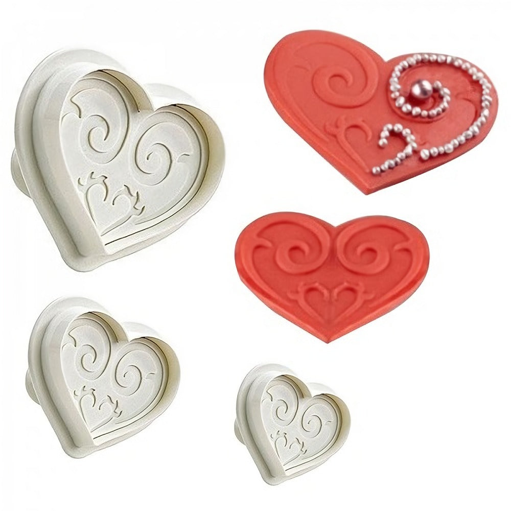 Mastic Heart Fondant Plunger Cutter 3Pcs Set Plastic