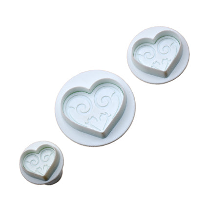 Mastic Heart Fondant Plunger Cutter 3Pcs Set Plastic