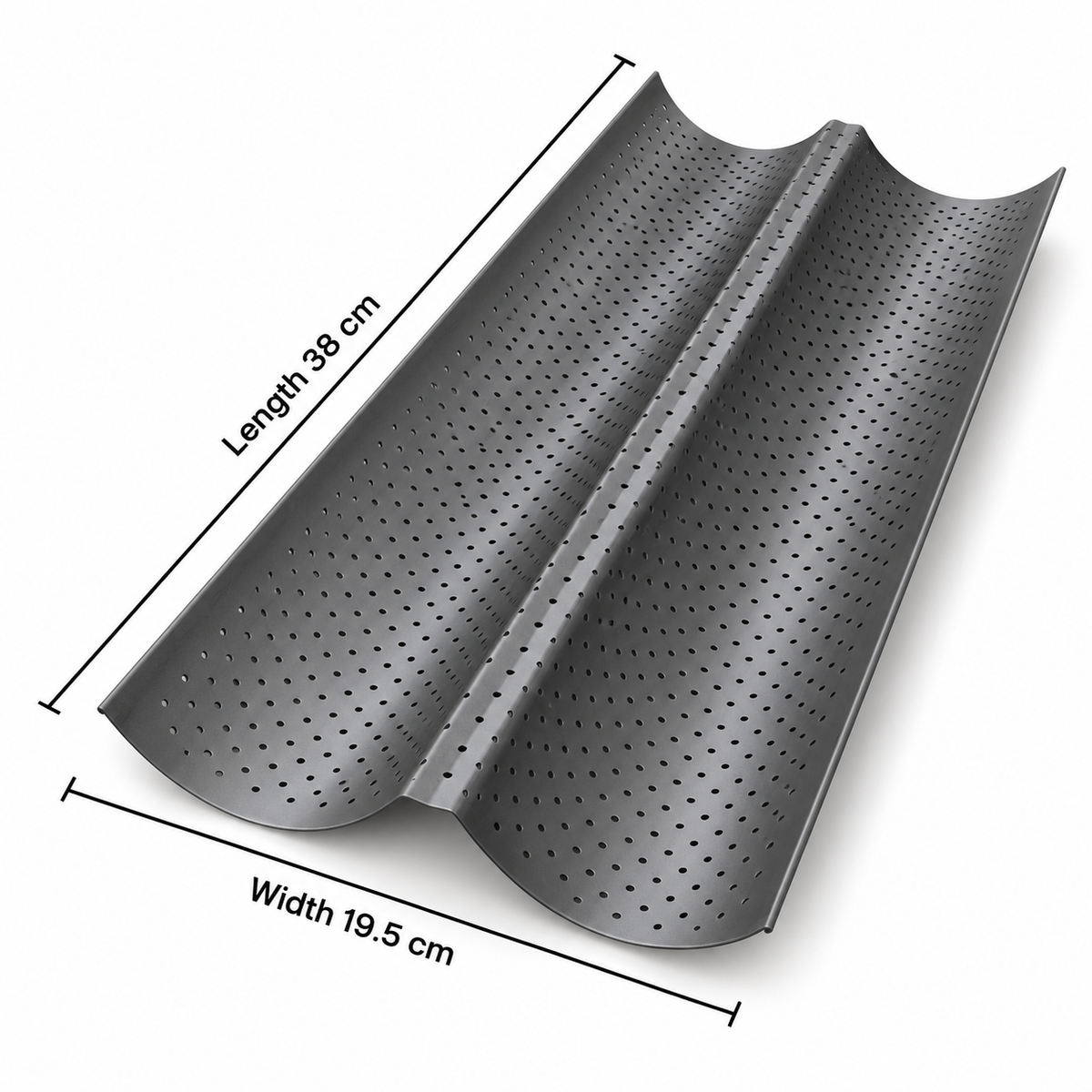 Non Stick Perforated French Baguette Baking Tray 2 Cavity 38 x 19.5cm