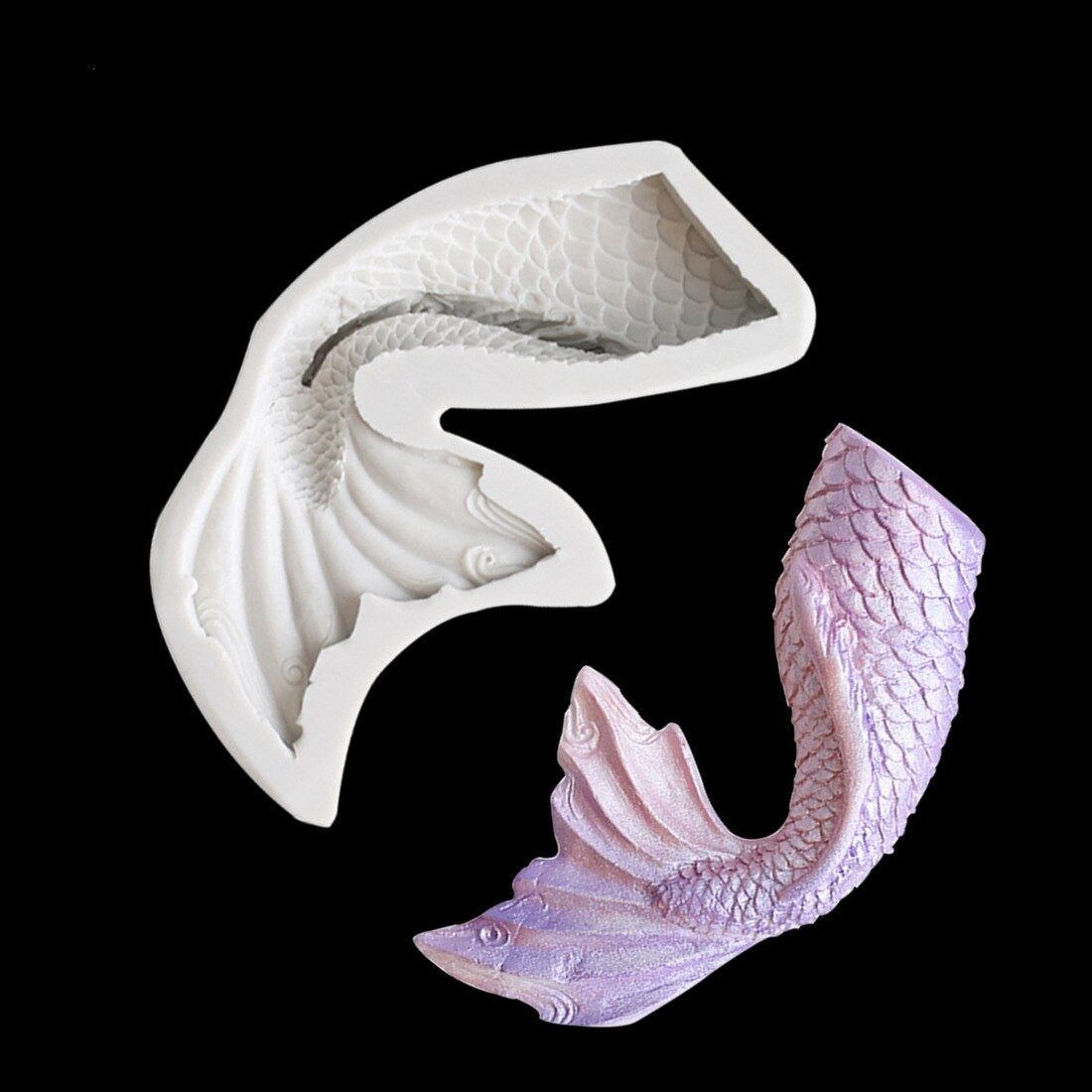 Mermaid Fish Curved Tail Silicone Fondant Chocolate Mold Medium