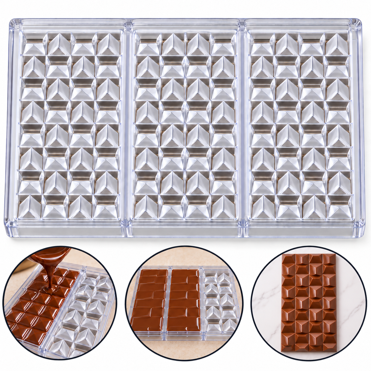 Triangle Pattern Acrylic Chocolate Bar Mold 3 Cavity