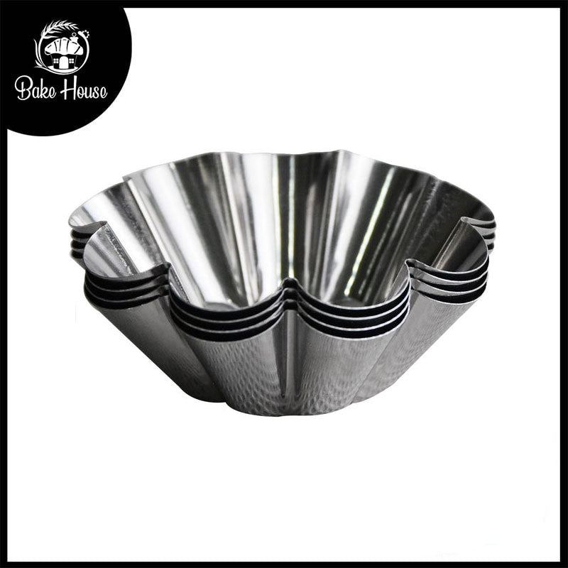 Mini Flower Shaped Tart Pan Silver 4 Pcs Set 6.6cm