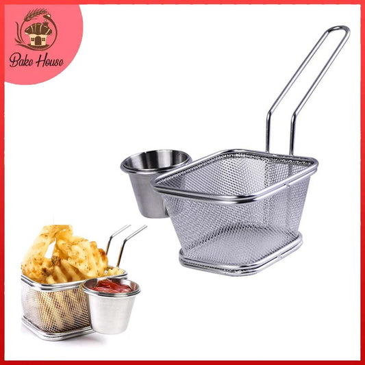 Mini Fry Basket Stainless Steel with Sauce Cup