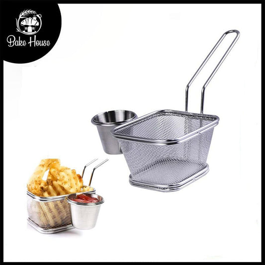 Mini Fry Basket Stainless Steel with Sauce Cup