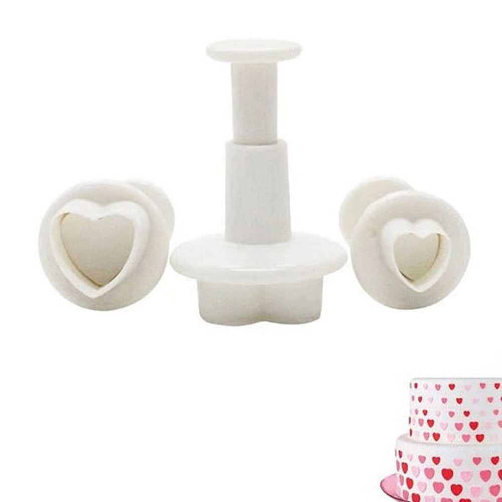 Mini Heart Fondant Plunger Cutter 3Pcs Set Plastic