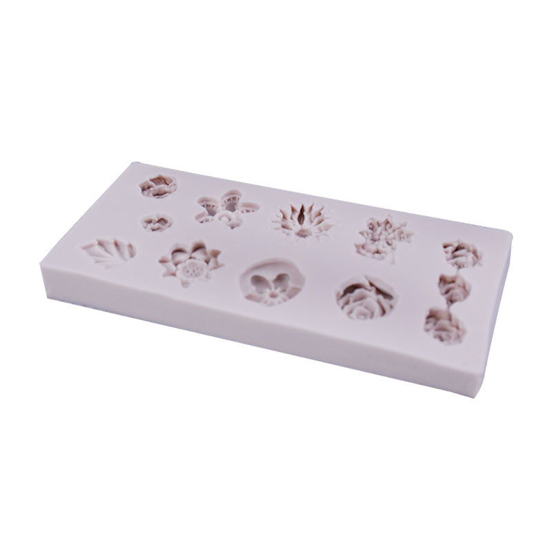 Mix Flowers Silicone Fondant Mold 12 Cavity