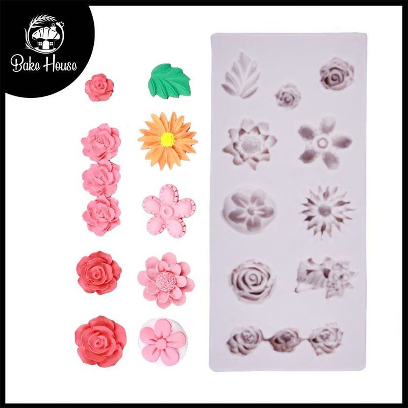 Mix Flowers Silicone Fondant Mold 12 Cavity