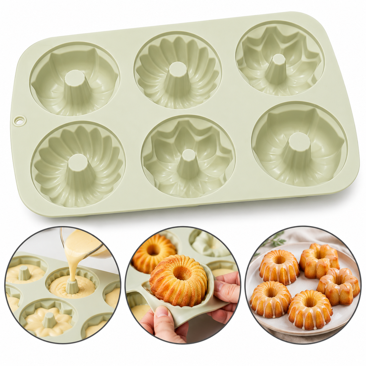 Different Shape Assorted Bundt Silicone Mold 6 Cavity