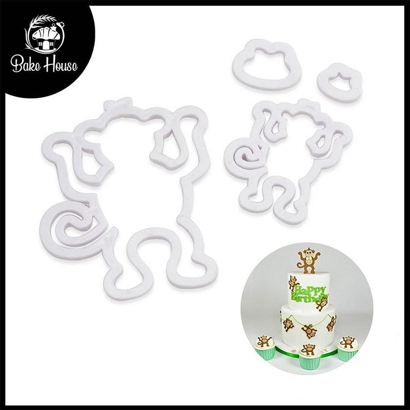 Monkey Fondant And Cookie Cutter 4Pcs Set Plastic