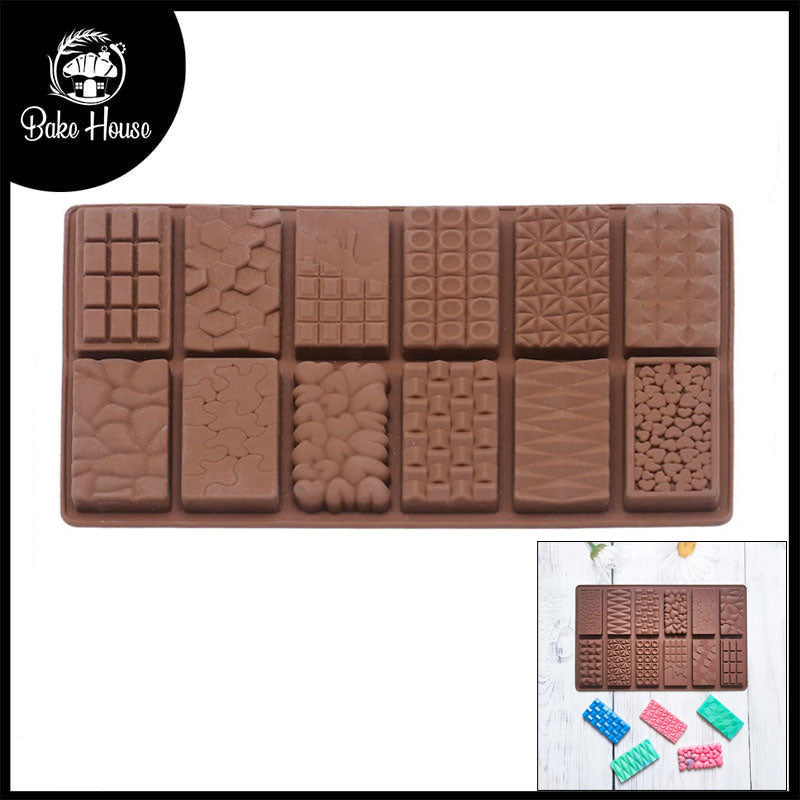 Multi Designs Mini Chocolate Bars Silicone Mold 12 Cavity