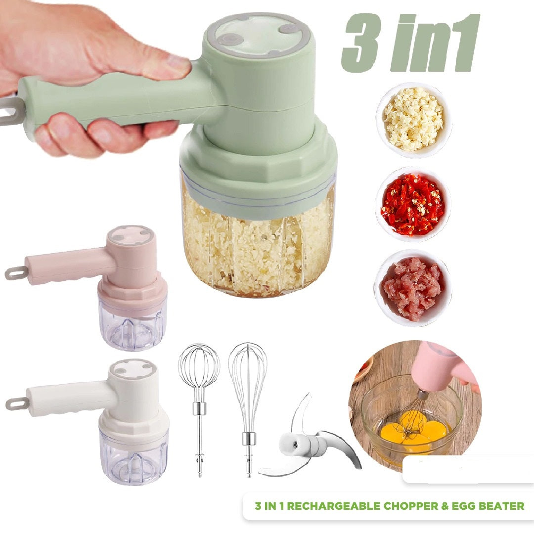 Multifunctional, Rechargeable 3 in 1 Egg Beater & Chopper