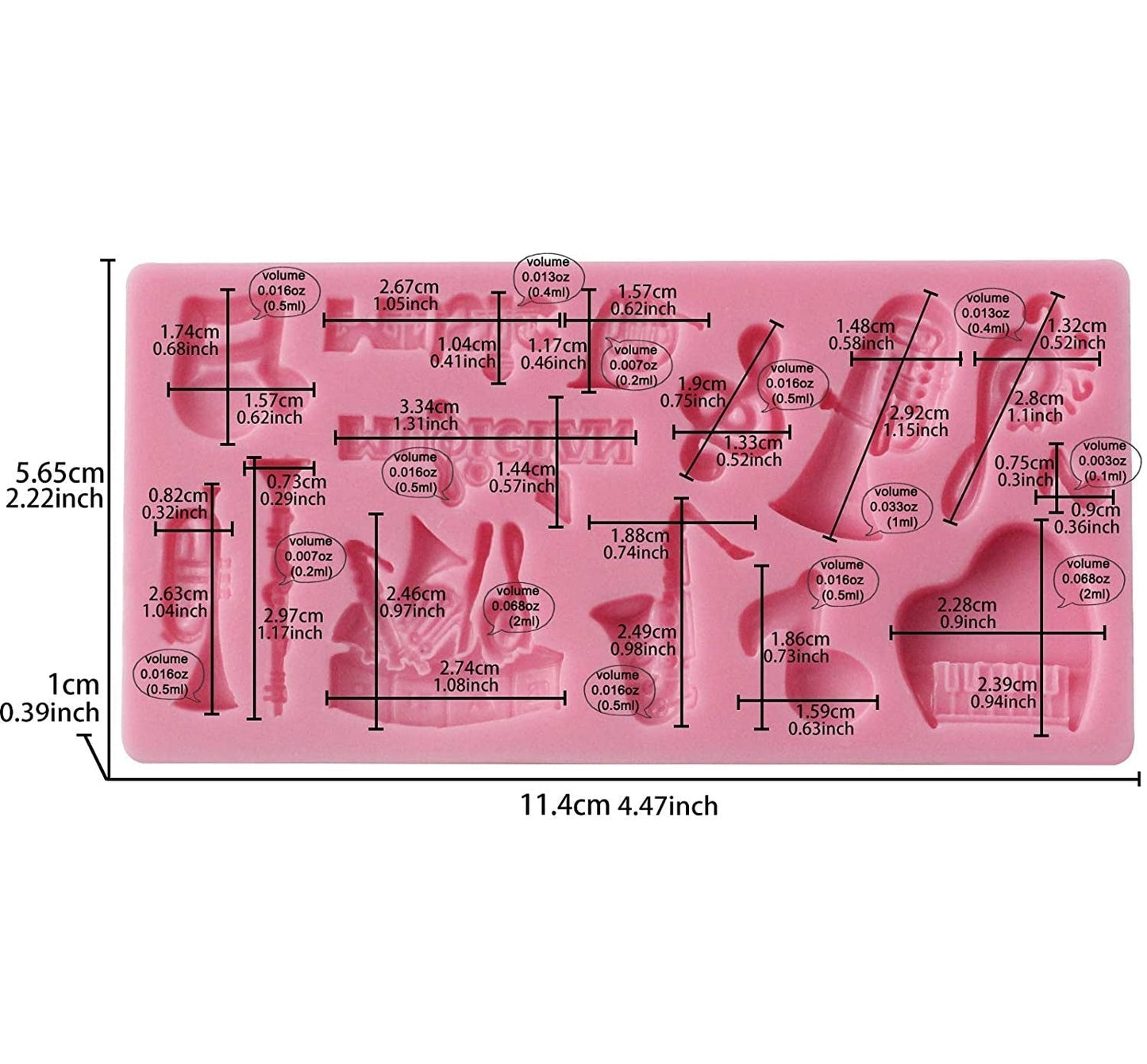 Musical Instruments Silicone Fondant Mold 14 Cavity