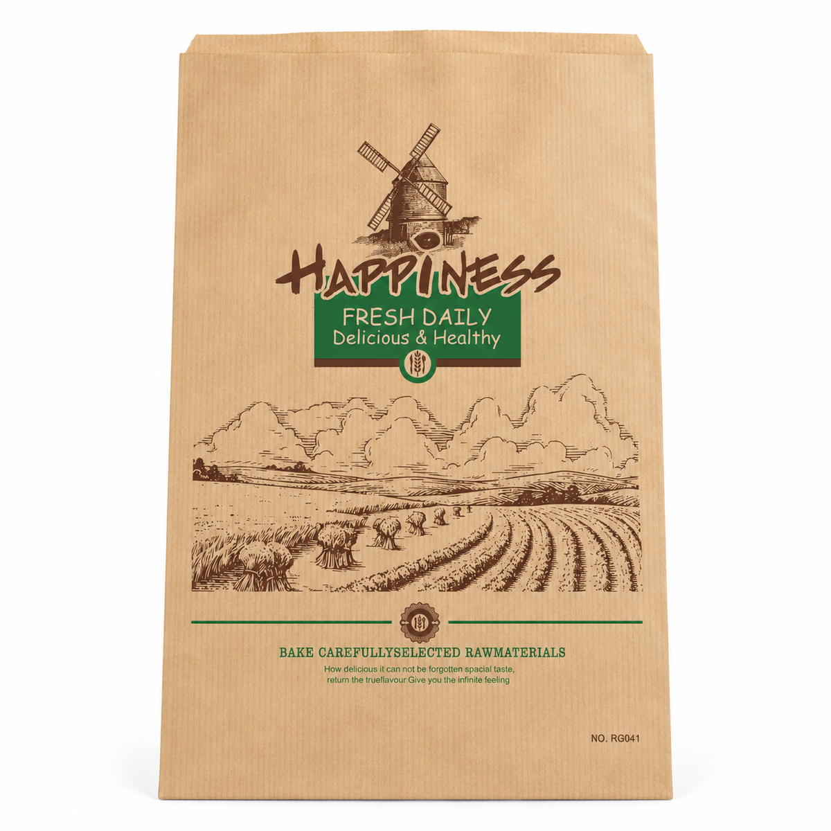Happiness Kraft Paper Bread Bag With Clear Window (33x21)cm