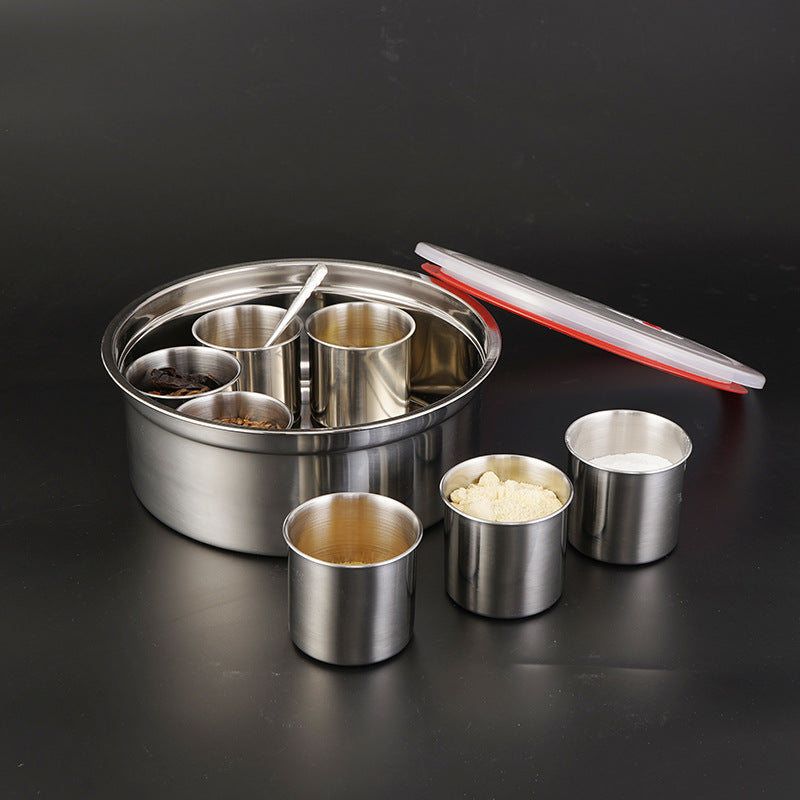 7 Bowls Stainless Steel Spice Box With Plastic Lid 25cm