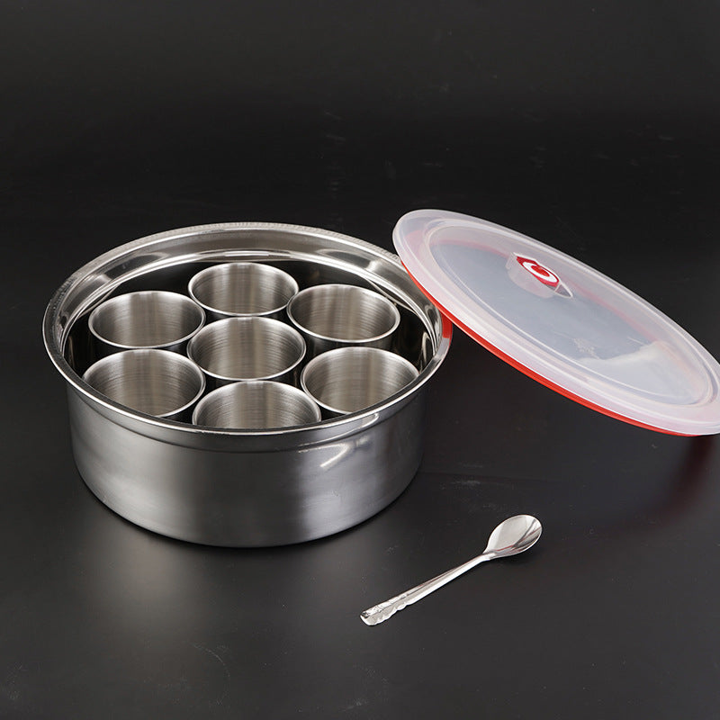 7 Bowls Stainless Steel Spice Box With Plastic Lid 25cm