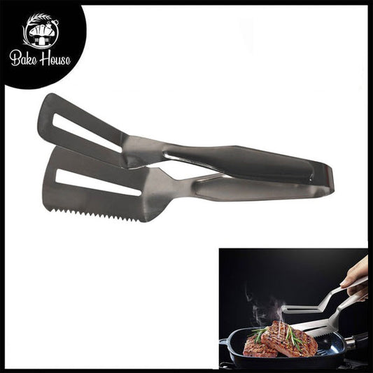 One Side Serrated Stainless Steel Shovel Steak Clamp Tong