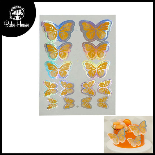 Orange Color Butterflies Cake Topper 14 Pcs Pack