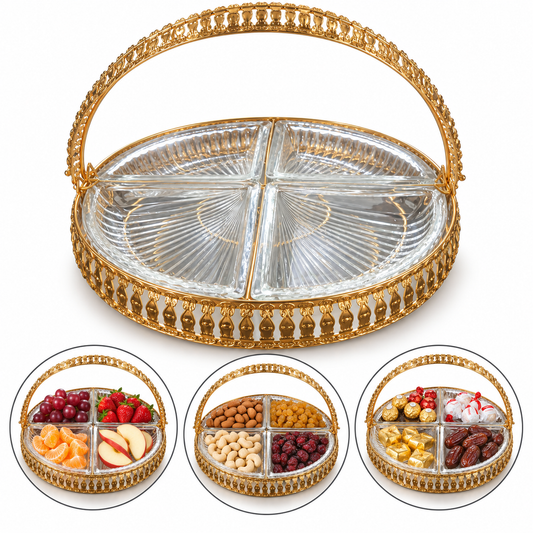 Glass Serving Tray Or Fruit Basket Golden