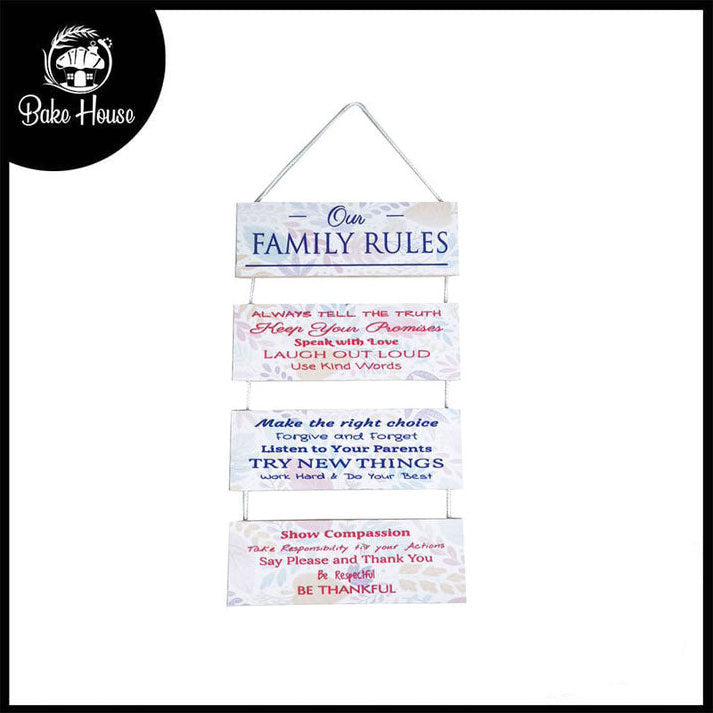 'Our Family Rules..' Positive Quotes Wooden Wall Hanging Decor