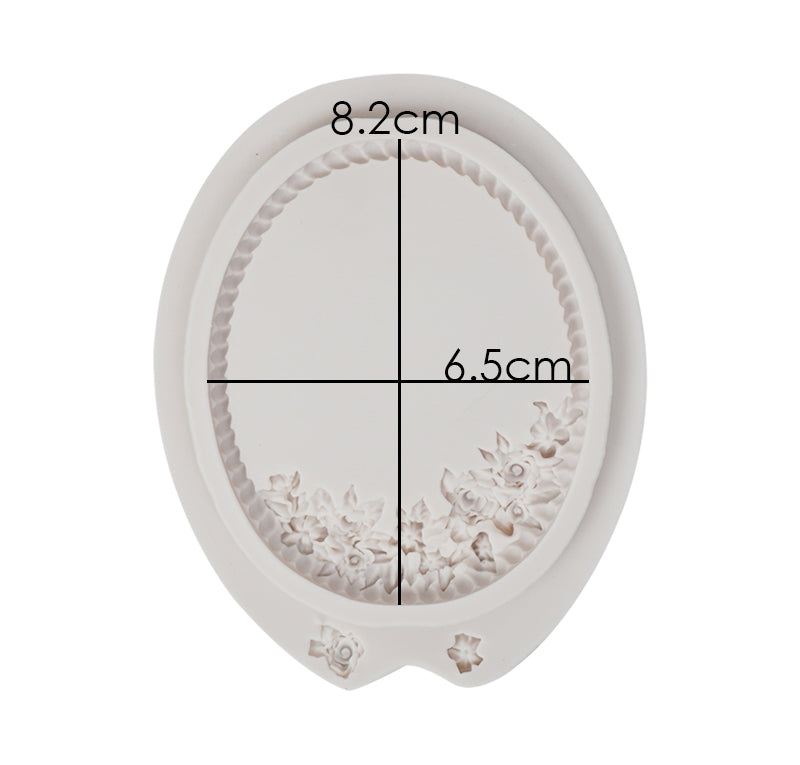 Oval Shape Flower Mirror Frame Silicone Fondant Mold