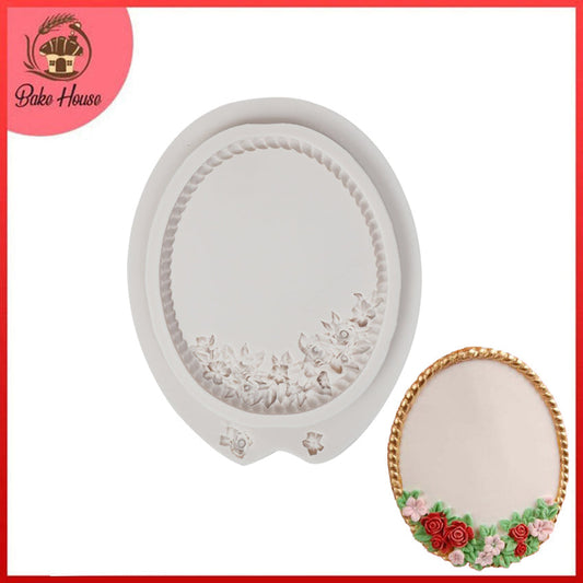 Oval Shape Flower Mirror Frame Silicone Fondant Mold