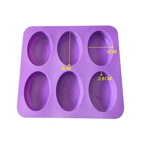 Oval Shape Soap Mold Silicone 6 Cavity With Design