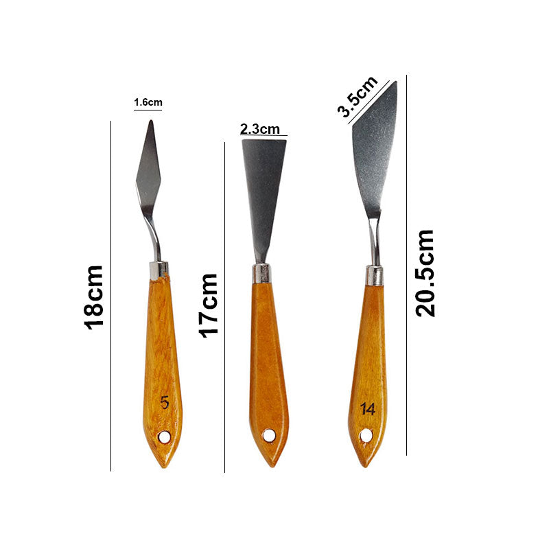 Palette And Painting Knives 3Pcs Set Stainless Steel Wood Handle