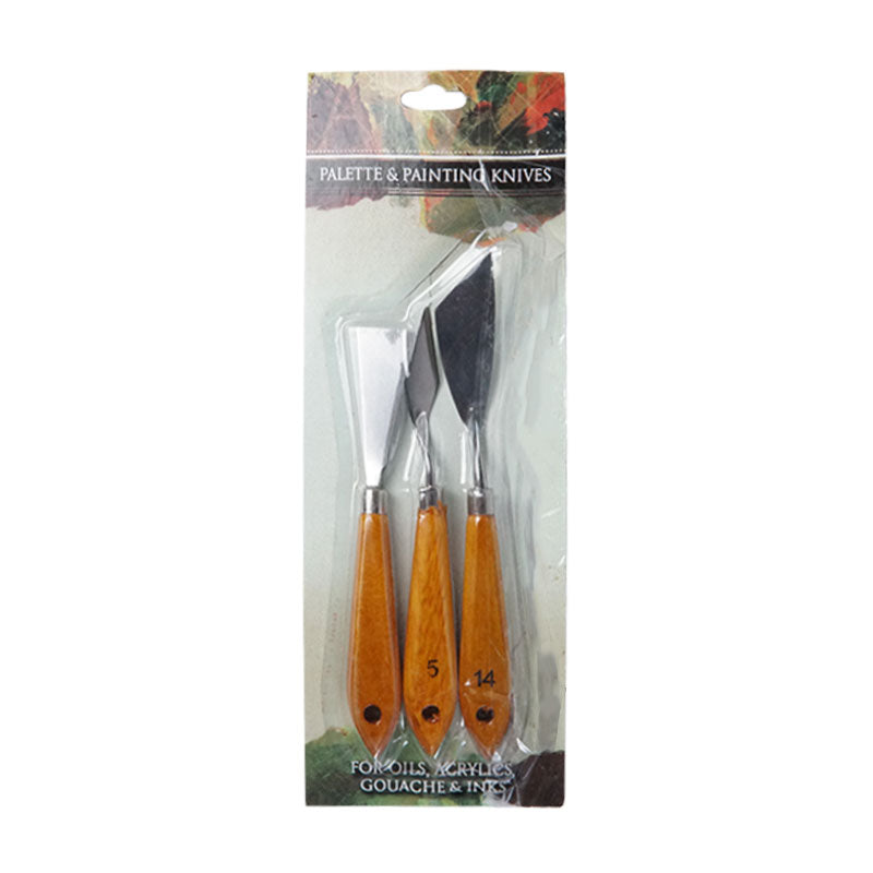 Palette And Painting Knives 3Pcs Set Stainless Steel Wood Handle