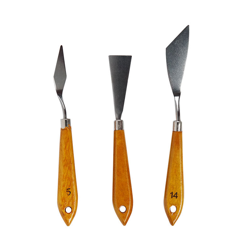 Palette And Painting Knives 3Pcs Set Stainless Steel Wood Handle